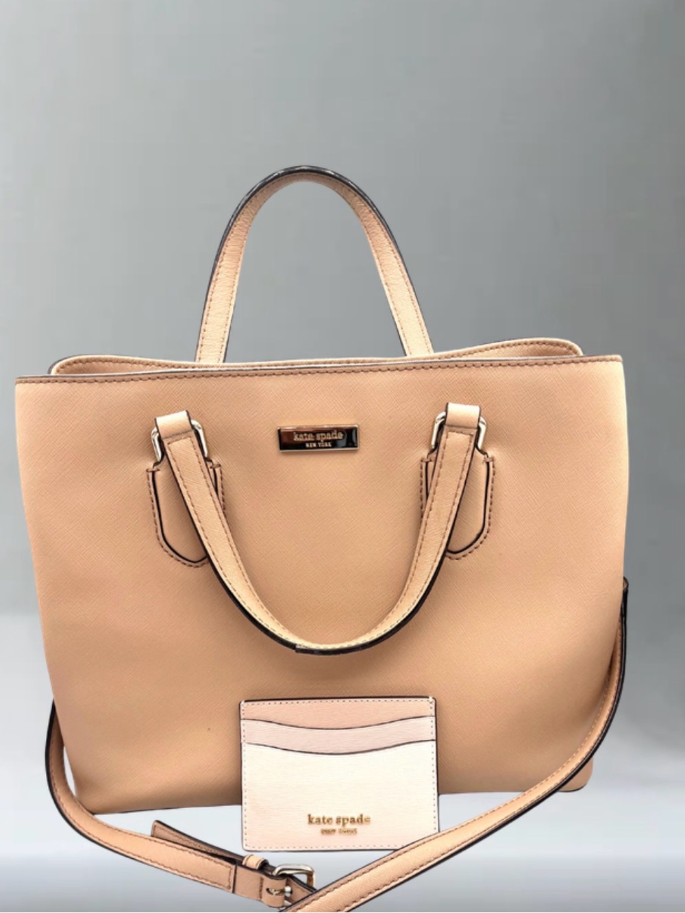 kate spade Blush Pink Saffiano Leather Tote with Cardholder Bundle